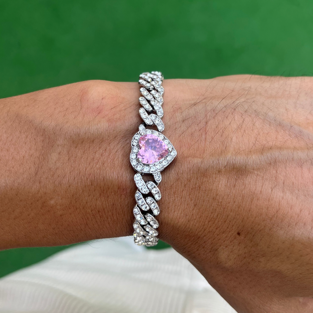RICH PINK HEART DIAMOND MIAMI BRACELET 8mm