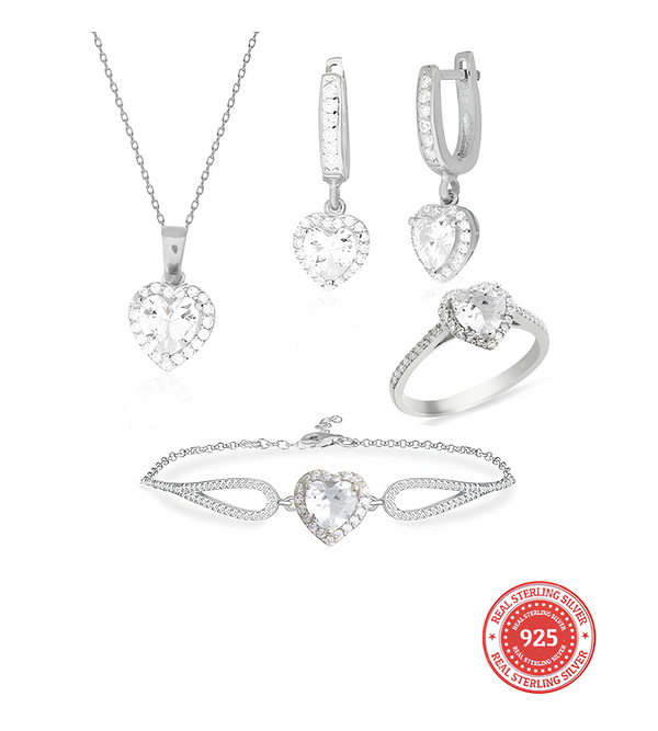 RICH DIAMOND HEART SET (Gerçek Gümüş)