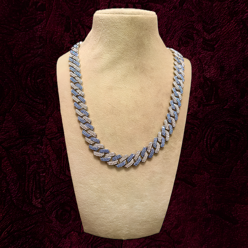 RICH DARK BLUE DIAMOND MIAMI CHAIN 14mm (Bakır)