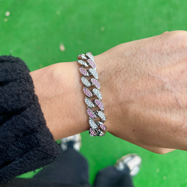 RICH PINK DIAMOND CUBAN BRACELET 12mm