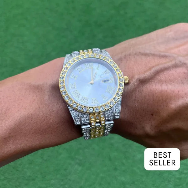RICH DOUBLE GOLD SILVER DIAMOND WATCH