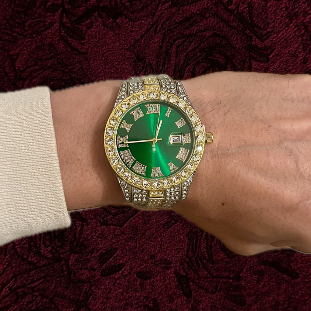 RICH ICED OUT DOUBLE COLOR GREEN WATCH