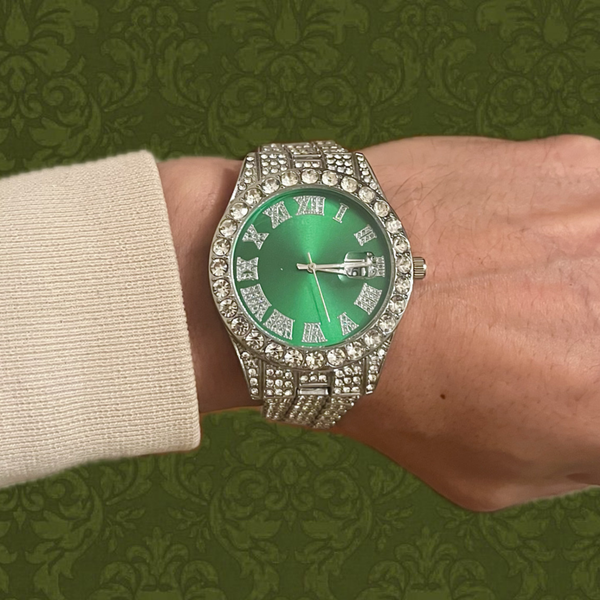 RICH ICED OUT DARK GREEN WATCH