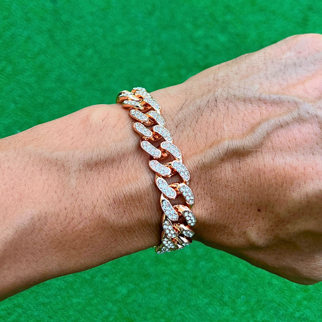 RICH ROSE GOLD DIAMOND CUBAN BRACELET 12mm