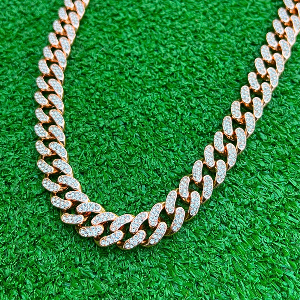 RICH ROSE GOLD DIAMOND CUBAN CHAIN 12mm (Bakır)