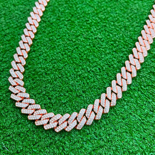 RICH ROSE GOLD DIAMOND MIAMI CHAIN 14mm (Bakır)