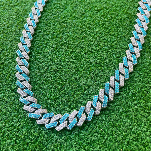 RICH BABY BLUE DIAMOND MIAMI CHAIN 14mm (Bakır)