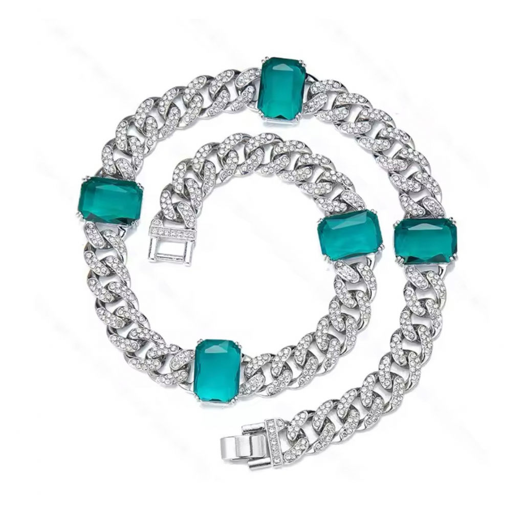 RICH BABY BLUE BAGUETTE CUBAN CHAIN 12mm (Ön Sipariş)