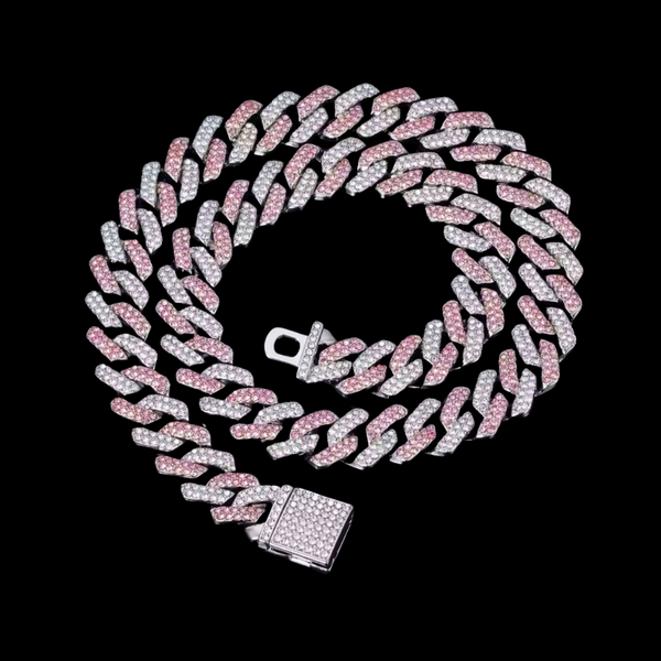 RICH PINK DIAMOND MIAMI CHAIN 14mm (Bakır)