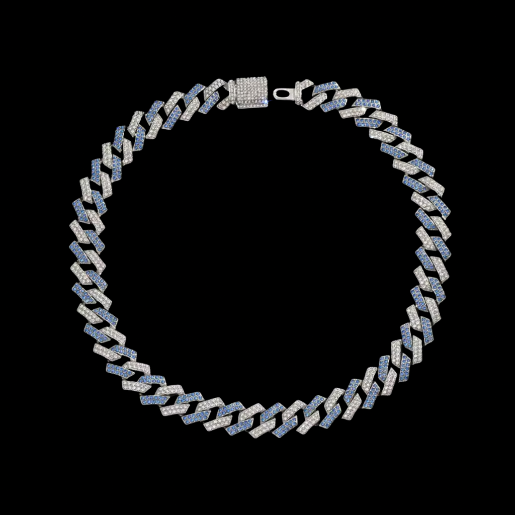 RICH BABY BLUE DIAMOND MIAMI CHAIN 14mm