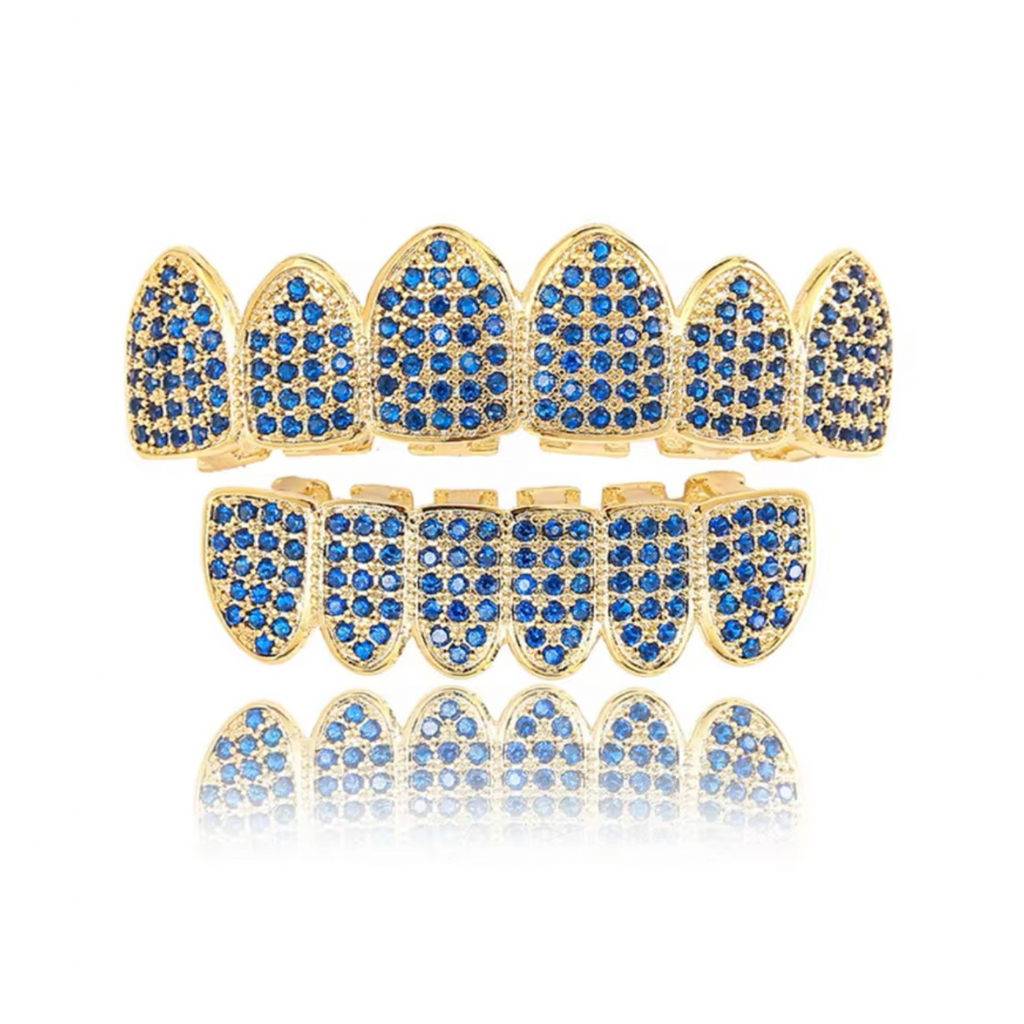 RICH BLUE GOLD DIAMOND GRILLZ (Special Order-High Quality)