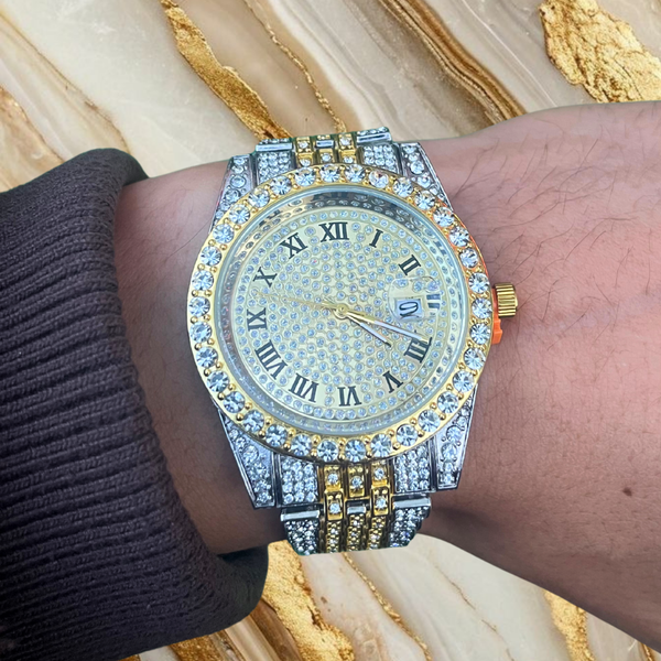 RICH DOUBLE GOLD SILVER DIAMOND WATCH