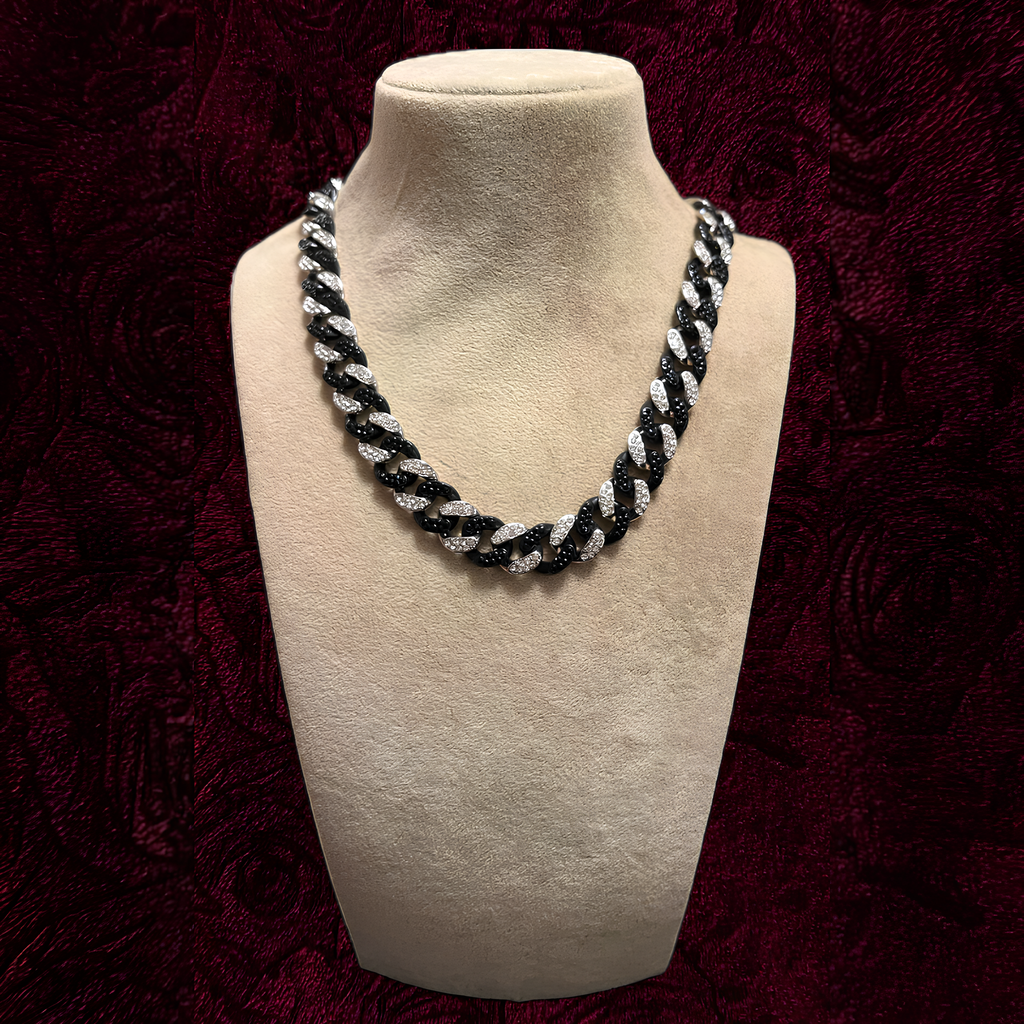 RICH ICED OUT BLACK WHITE DIAMOND CUBAN CHAIN 12mm (Limited Edition)