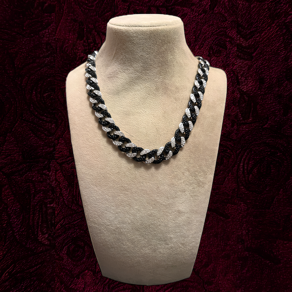 RICH ICED OUT BLACK WHITE DIAMOND CUBAN CHAIN 12mm (Limited Edition)
