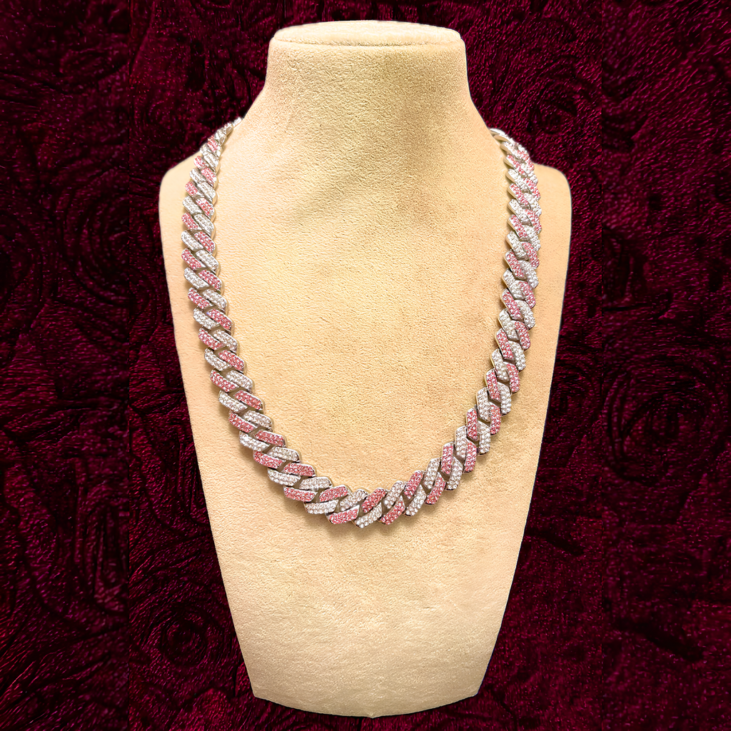 RICH ICED OUT PINK DIAMOND MIAMI CHAIN 14mm (Bakır)