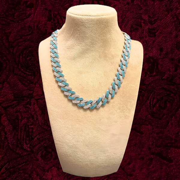 RICH ICED OUT BABY BLUE DIAMOND MIAMI CHAIN 14mm (Bakır)