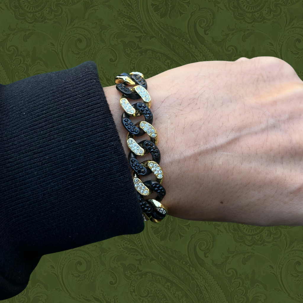 RICH BLACK GOLD DIAMOND CUBAN BRACELET 12mm