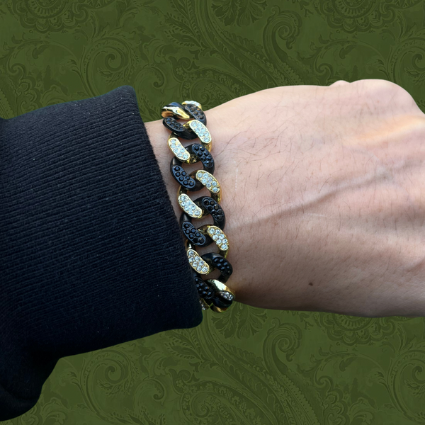 RICH BLACK GOLD DIAMOND CUBAN BRACELET 12mm