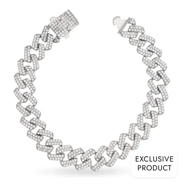 RICH 925k SILVER DIAMOND MIAMI BRACELET 12mm (Gerçek Gümüş)